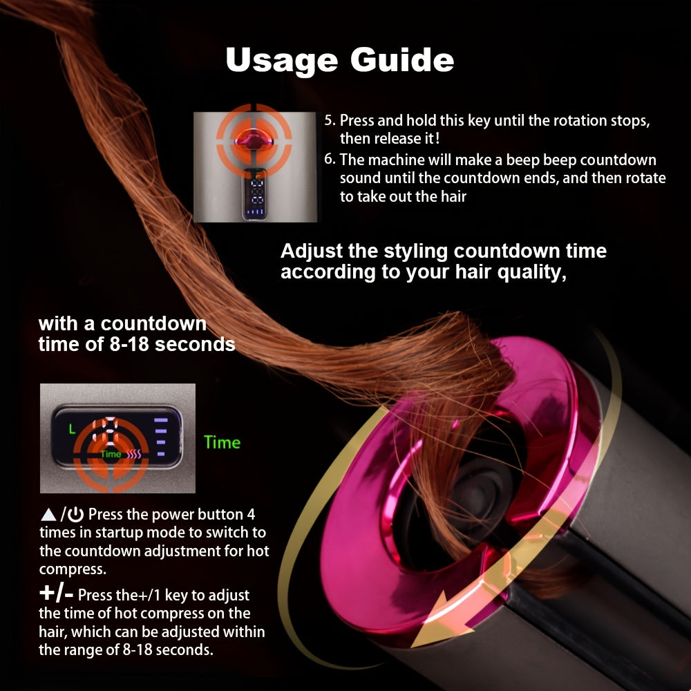 5 Settings Automatic Curling Iron for Creating Beautiful Curls - Ceramic, Heat-Resistant, Tangle-Free, Quick Charging USB Rechargeable Lithium Battery - Perfect for Styling, Special Occasions, And As an Elegant Gift