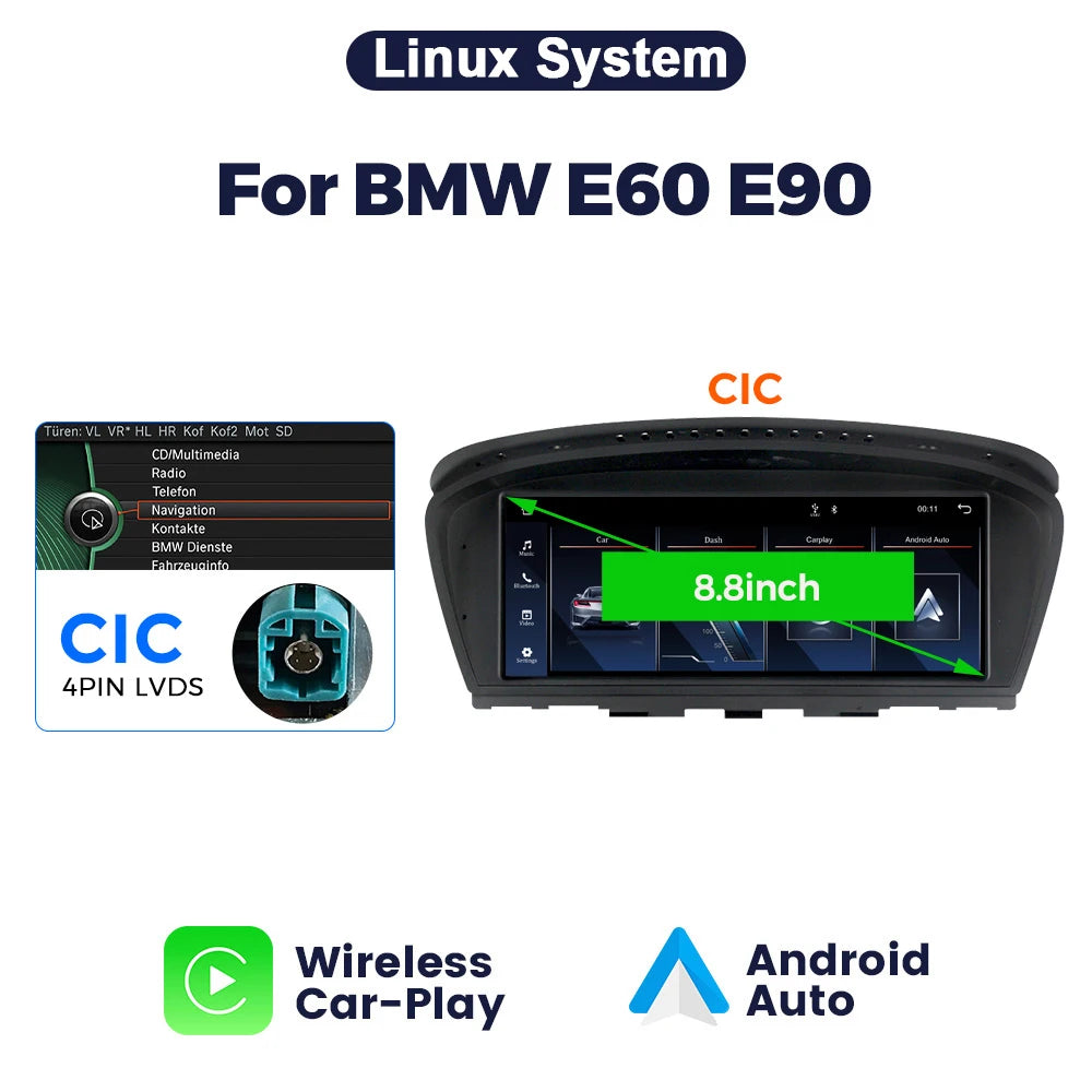 4G LTE 128GB Android 14 Car Multimedia Radio Player For BMW 3 Series E60 E61 E63 E64 5 Series E90 E91 E92 E93 CarPlay Navigation