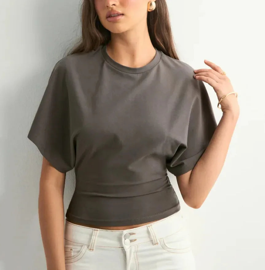 2025 Fashion Summer Simple Matching T-shirt Round Neck Pullover Tops Short Sleeve Waist Slim Solid Loose Casual Women's Cothing