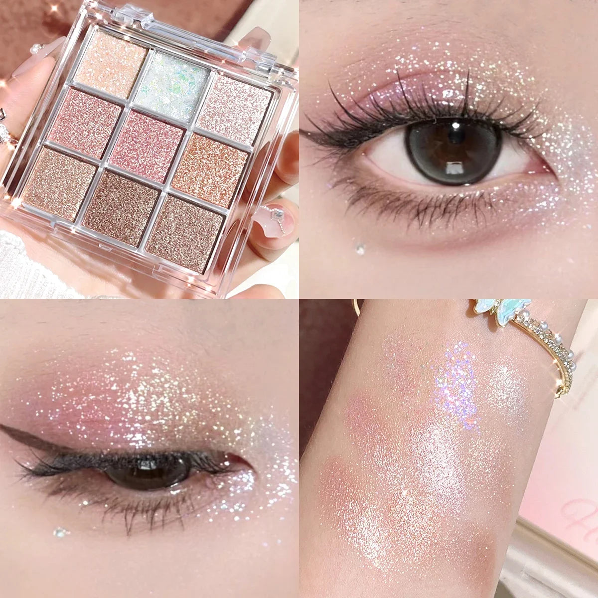 Nine-Color Eyeshadow Palette with Pearl, Fine Sparkle, Layerable Shimmer, Bright Glitter, and Vibrant Colors New