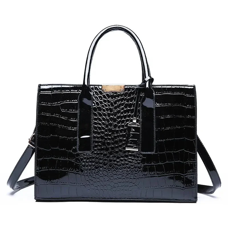 Luxury Vintage Women's Crocodile Pattern Handbag Large Capacity Tote Bag Leather Business Shoulder Bag For Female