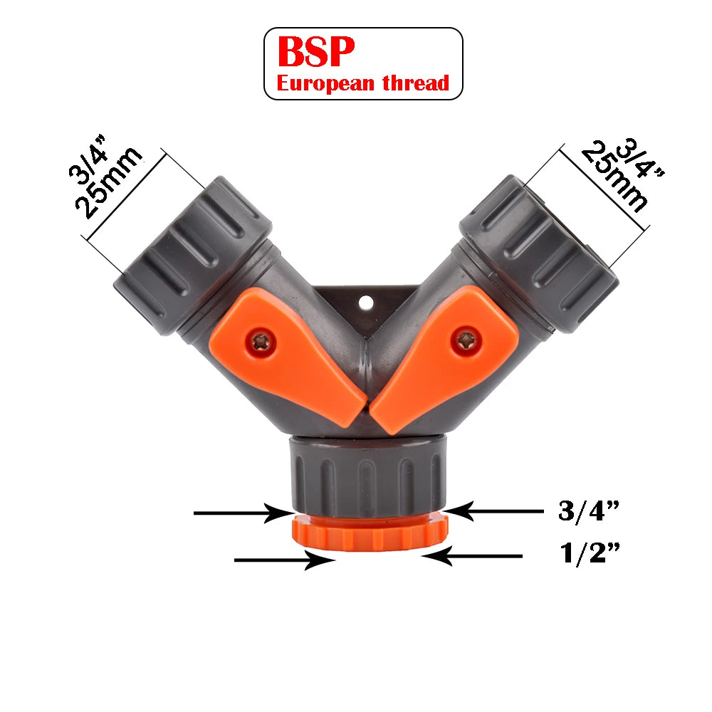 1/2 3/4 Thread 2-way Tap Hose Water Splitter Garden Tap Y Splitter Watering Fittings Adjustable Switch Joints