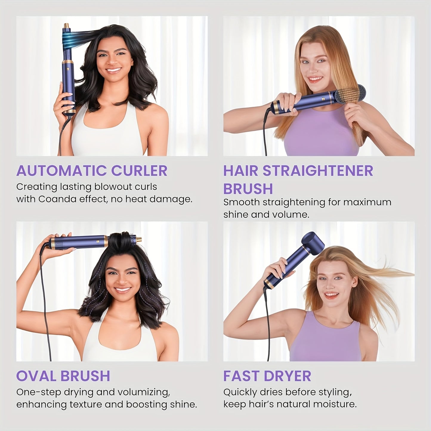 5-In-1 Hair Dryer Brush, a Versatile Styling Tool That Dries Quickly with Negative Ions, Perfect for Curling, Adding Volume, Straightening, And Creating Waves, Ideal for Salon Use