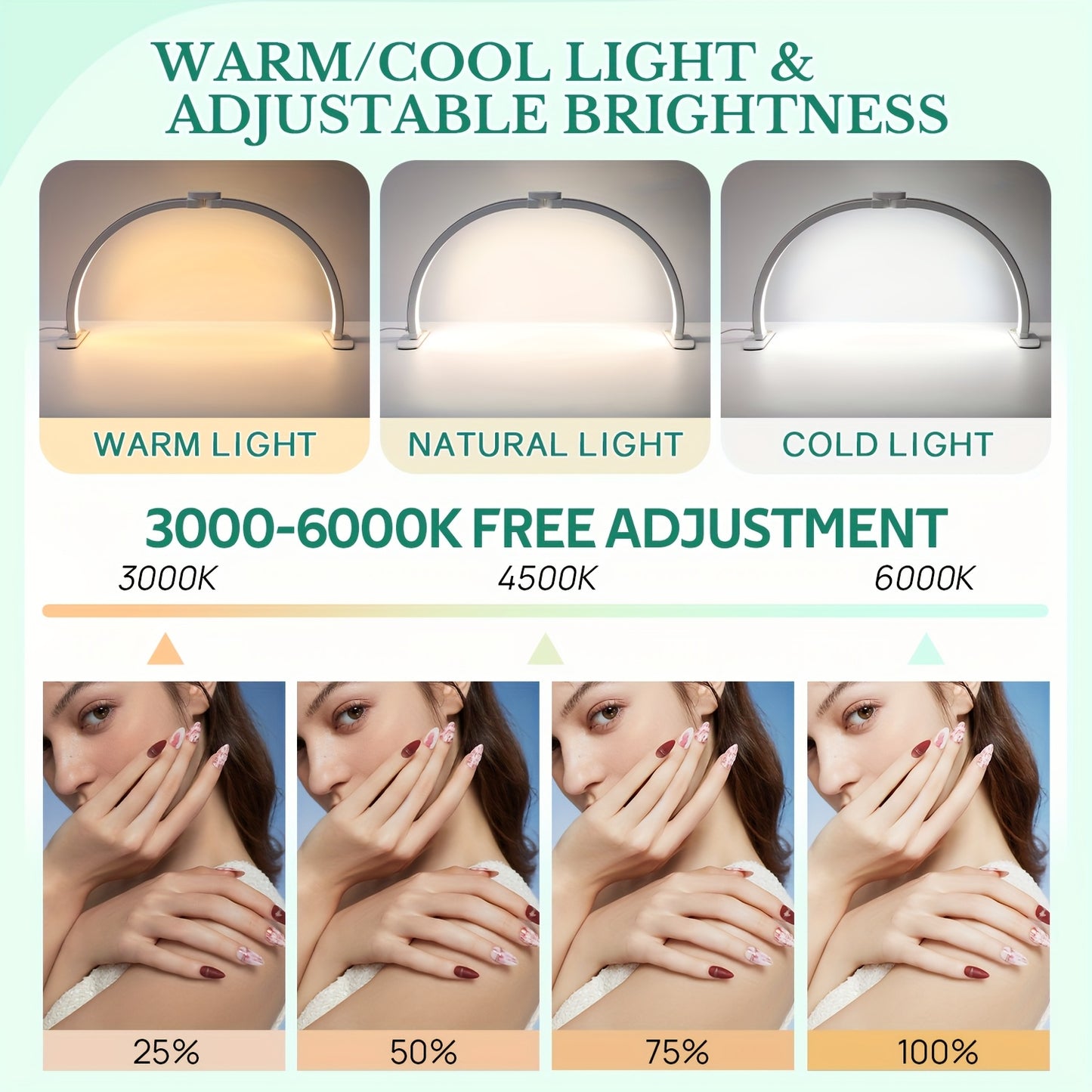 29-Inch Foldable Nail Lamp with Phone Holder - Adjustable Arched Light for Manicure, Pedicure, Eyelash Extensions & Tattoo Crafts - USB-Powered, Formaldehyde-Free, Creates Professional Manicures & Special Effects, Manicure Li