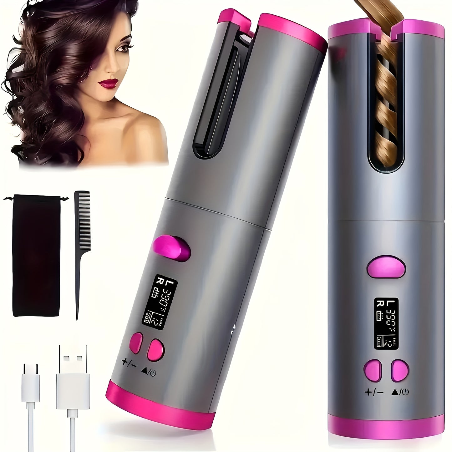 5 Settings Automatic Curling Iron for Creating Beautiful Curls - Ceramic, Heat-Resistant, Tangle-Free, Quick Charging USB Rechargeable Lithium Battery - Perfect for Styling, Special Occasions, And As an Elegant Gift