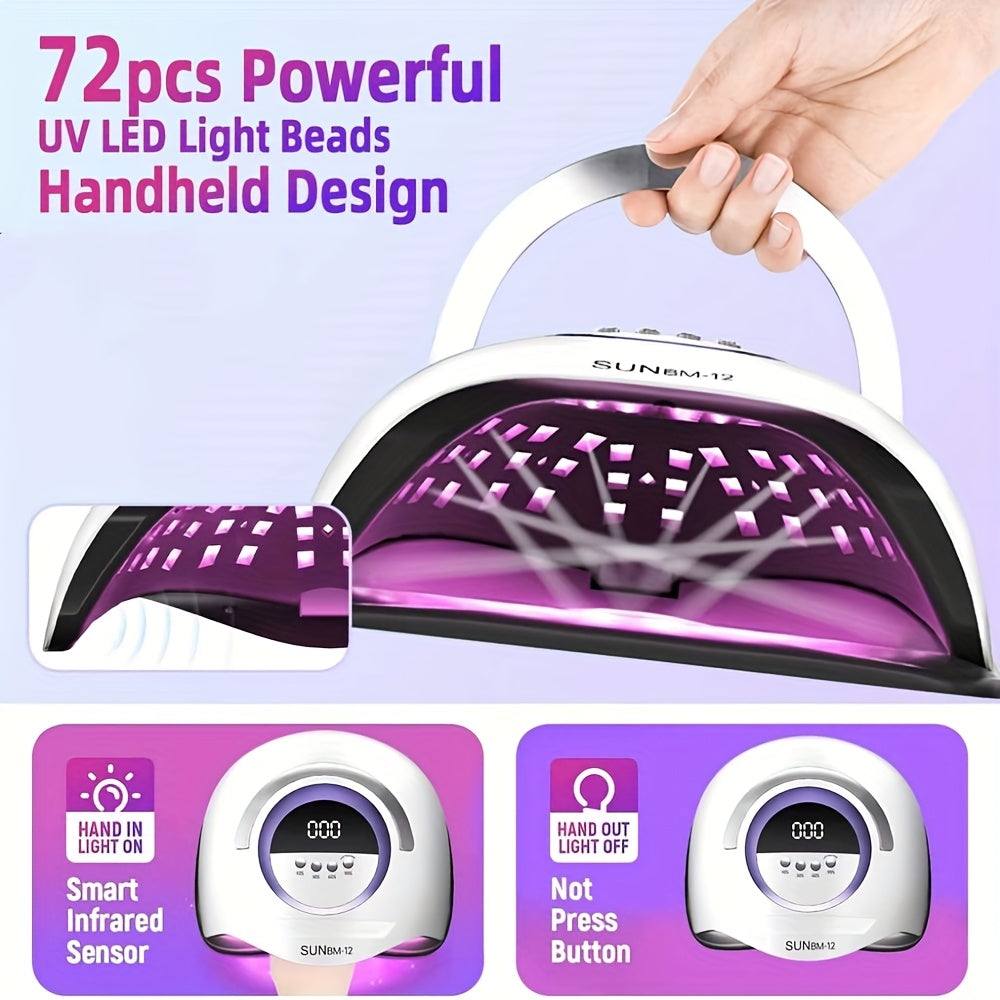 LED Nail Lamp with 72 Beads, Gel Polishing Nail Light, Featuring an Automatic Sensor And 4 Timer Settings, LED Nail Dryer, Professional Tool for Drying Nails And Toenails, Perfect Gift for Women During Holidays