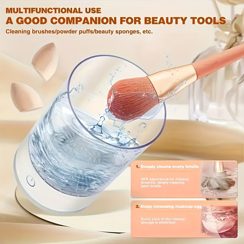 1pc USB-Powered Electric Makeup Brush Cleaner - -like Operation (No Batteries), Plug & Play, Fragrance-Free, Compact & Portable for Travel, Makeup Sponges & Egg-Shaped Beauty Tools, USB-Powered Cleaning Device