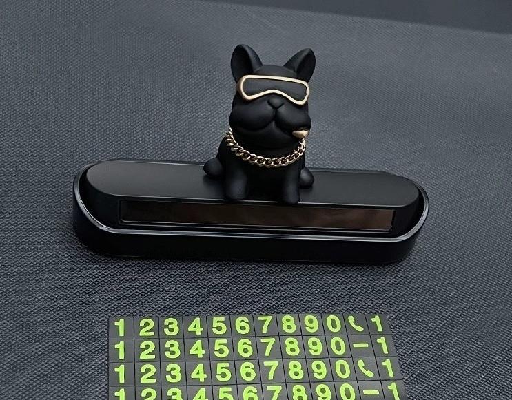 Creative Geometric French Bulldog Car Phone Holder - Stylish Temporary Parking Sign with License Plate, Available in Red or Black, Includes Free Number Plate