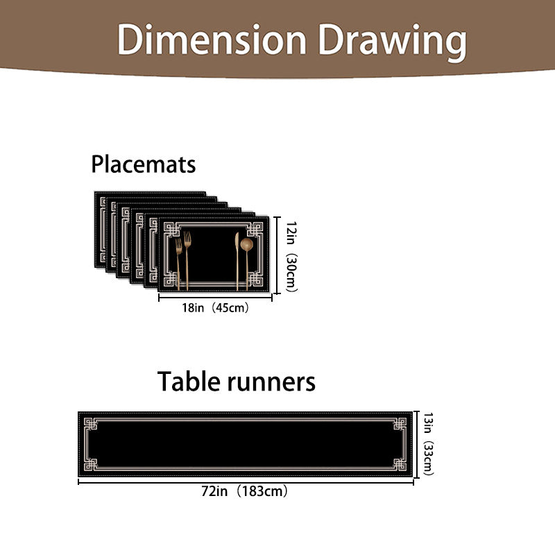 5/7pcs, Minimalist Black Geometric Border Linen Table Runner And Placemats, Featuring Line And Pattern Designs Suitable for Festive Party Decorations, Home Kitchen And Dining Room Decor, Café And Hotel Table Settings, Outdoo
