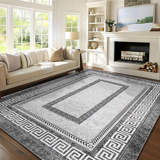 Luxury Velvet Area Rug - Bohemian Floral & Vintage Persian Print, Non-Slip Backing, Machine Washable, 100% Polyester - Perfect for High-Traffic Areas like Living Room, Bedroom & Indoor Spaces, 850g/sqm, Neutral & Marble Desig
