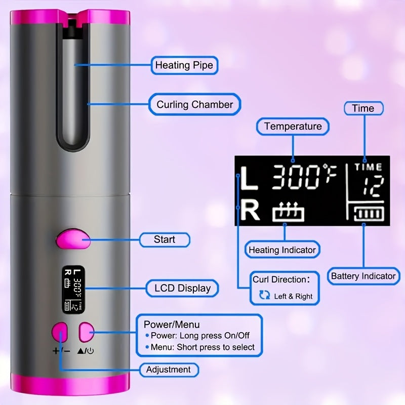 5 Settings Automatic Curling Iron for Creating Beautiful Curls - Ceramic, Heat-Resistant, Tangle-Free, Quick Charging USB Rechargeable Lithium Battery - Perfect for Styling, Special Occasions, And As an Elegant Gift