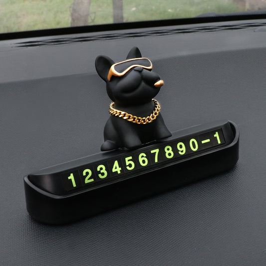 Creative Geometric French Bulldog Car Phone Holder - Stylish Temporary Parking Sign with License Plate, Available in Red or Black, Includes Free Number Plate