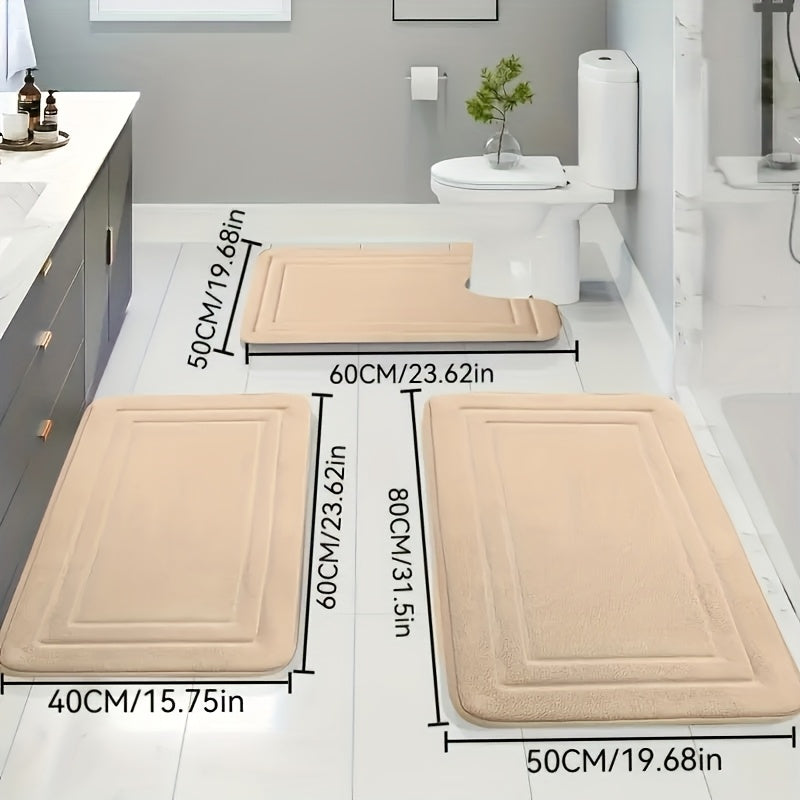 Bathroom Rug 3pcs Memory Thickened Foam Bath Mat, Non-Slip, Extra Absorbent Soft Bath Mat, Machine Washable, Water Washable, Quick Water Absorption, Quick Drying, Thickened Non-Slip, Fade Resistant, Suitable for Bedroom, Bath