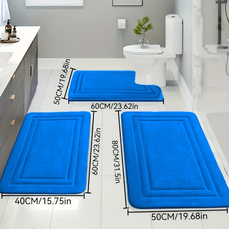 Bathroom Rug 3pcs Memory Thickened Foam Bath Mat, Non-Slip, Extra Absorbent Soft Bath Mat, Machine Washable, Water Washable, Quick Water Absorption, Quick Drying, Thickened Non-Slip, Fade Resistant, Suitable for Bedroom, Bath