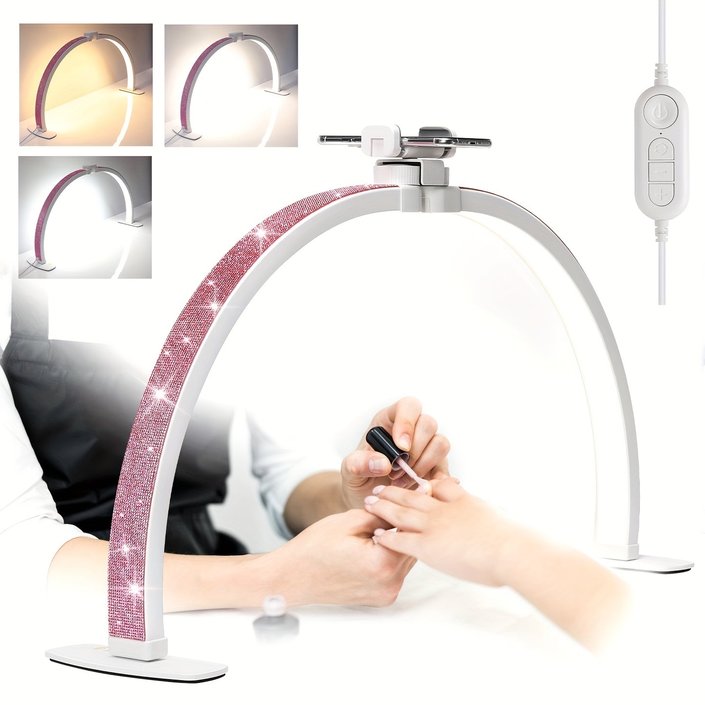 29-Inch Foldable Nail Lamp with Phone Holder - Adjustable Arched Light for Manicure, Pedicure, Eyelash Extensions & Tattoo Crafts - USB-Powered, Formaldehyde-Free, Creates Professional Manicures & Special Effects, Manicure Li