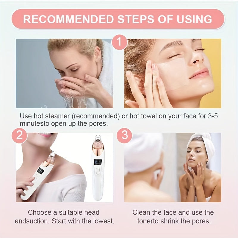 Blackhead Remover Pore Vacuum, Facial Pore Cleaner - 5 Suction Levels, 5 Probes, USB Rechargeable Blackhead Vacuum Kit, Electric Tool for Adults, Holiday Gift