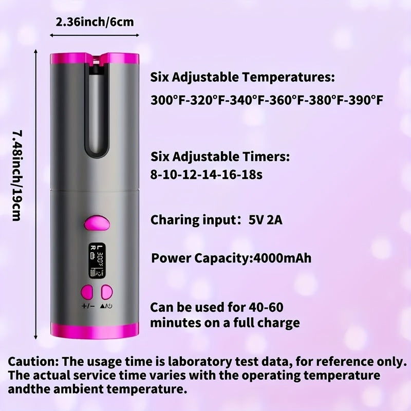 5 Settings Automatic Curling Iron for Creating Beautiful Curls - Ceramic, Heat-Resistant, Tangle-Free, Quick Charging USB Rechargeable Lithium Battery - Perfect for Styling, Special Occasions, And As an Elegant Gift