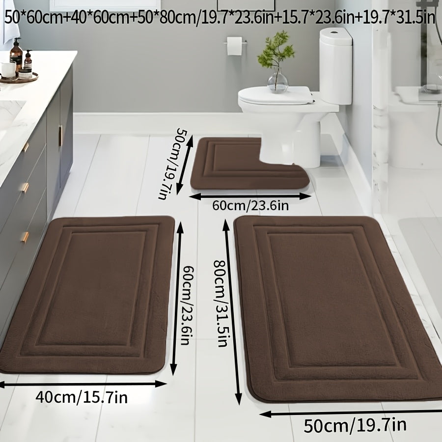 Bathroom Rug 3pcs Memory Thickened Foam Bath Mat, Non-Slip, Extra Absorbent Soft Bath Mat, Machine Washable, Water Washable, Quick Water Absorption, Quick Drying, Thickened Non-Slip, Fade Resistant, Suitable for Bedroom, Bath