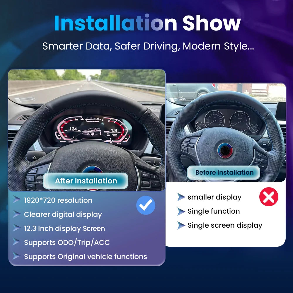 BONROAD 12.3"LCD Digital Instrument Cluster CarPlay Android Auto For BMW 3/4 Series F30 F31 F34 F32 F33 F36 Car Dashboard Panel