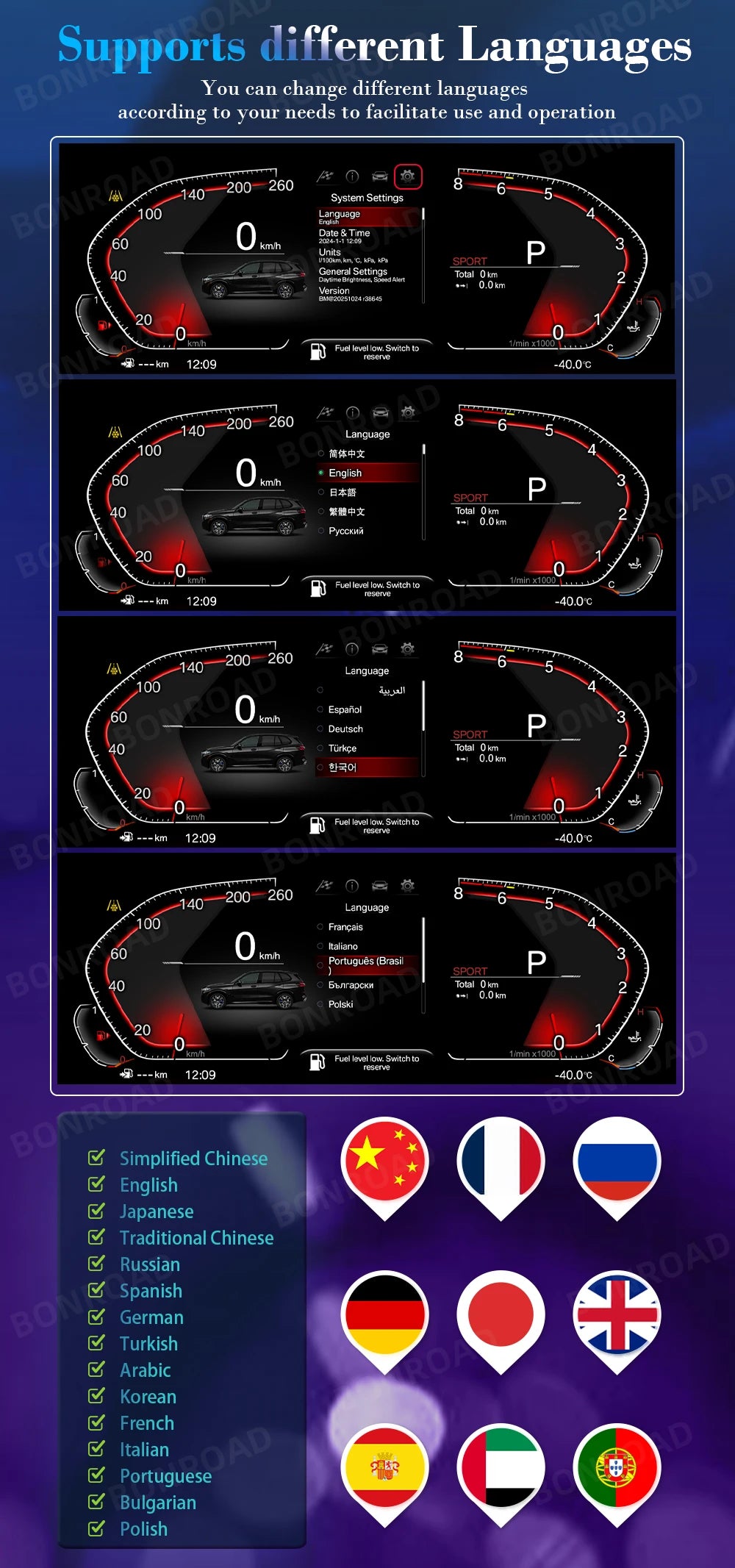 BONROAD 12.3"LCD Digital Instrument Cluster CarPlay Android Auto For BMW 3/4 Series F30 F31 F34 F32 F33 F36 Car Dashboard Panel