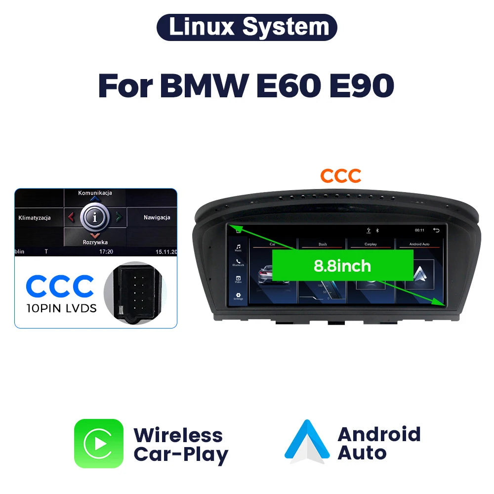 4G LTE 128GB Android 14 Car Multimedia Radio Player For BMW 3 Series E60 E61 E63 E64 5 Series E90 E91 E92 E93 CarPlay Navigation