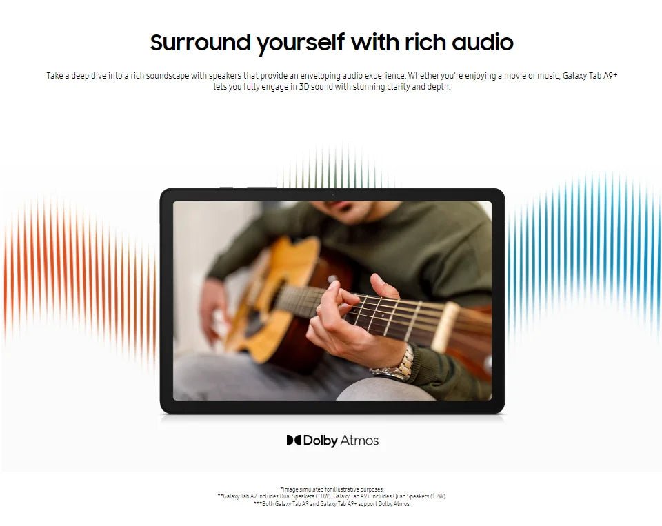 Samsung Galaxy Tab A9+ Tablet WIFI 4GB 64GB 2.2GHz Octa-core 11” TFT 90 Hz LCD Display 8MP Rear Camera 7040 mAh Battery Android