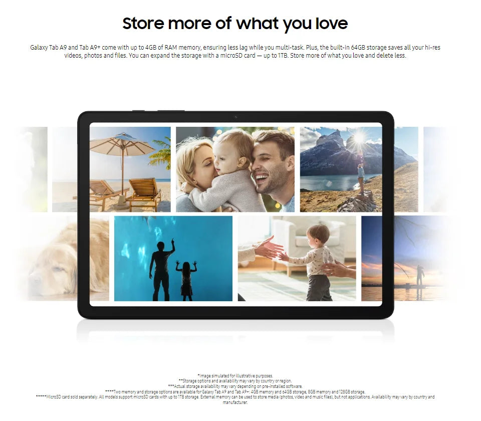 Samsung Galaxy Tab A9+ Tablet WIFI 4GB 64GB 2.2GHz Octa-core 11” TFT 90 Hz LCD Display 8MP Rear Camera 7040 mAh Battery Android