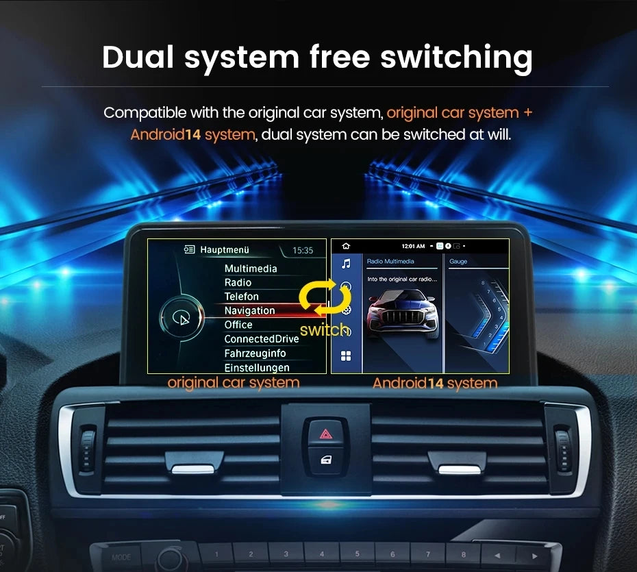 Navifly 1920*720 HD Screen Intelligent Systems Android 14 CarPlay Auto Car Radio BT For BMW 3 Series F30 F31 F34 F32 F33 F36 NBT