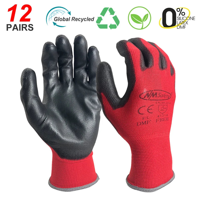 24Pieces/12Pairs Professional Working Protective Gloves For Men Construction Women Garden Nylon Running Glove Obtained CE EN388.