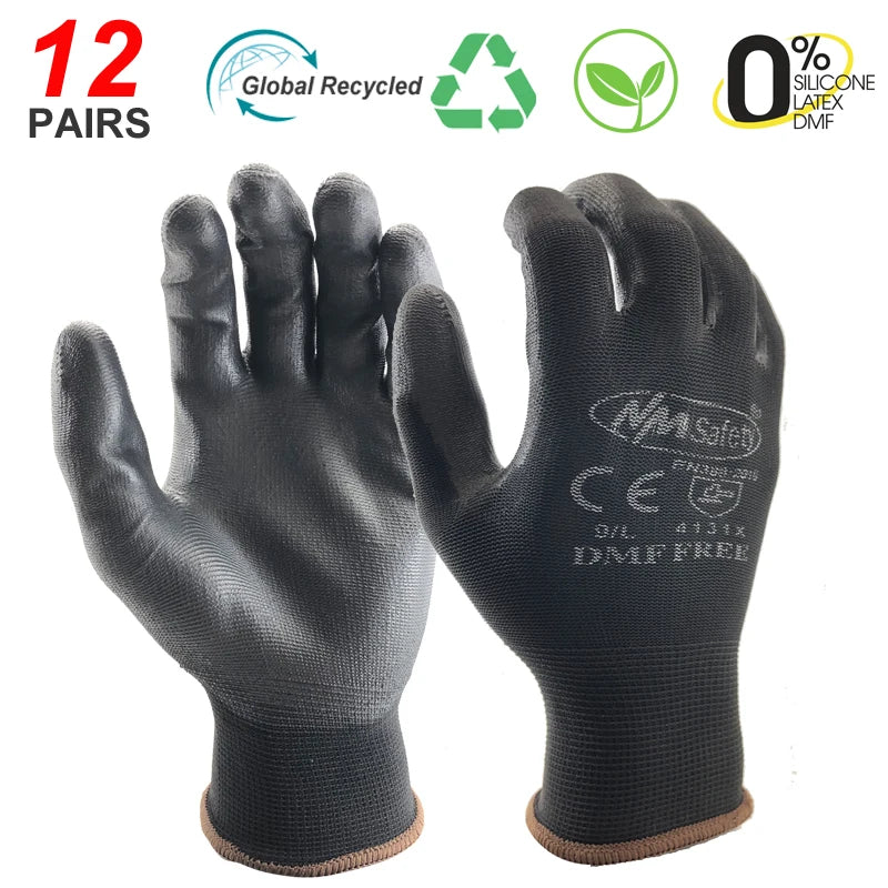 24Pieces/12Pairs Professional Working Protective Gloves For Men Construction Women Garden Nylon Running Glove Obtained CE EN388.