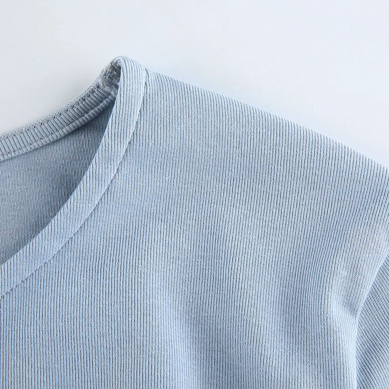 Sexy O-Neck Long Sleeve Bodycon Cropped Tops Autumn 2024 Women Irregular Drawstring Bandage Knitted Solid T-Shirt