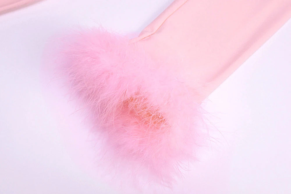 long sleeve fur V-neck wrapped bandage sexy crop tops autumn winter women streetwear club party outfits T-shirts