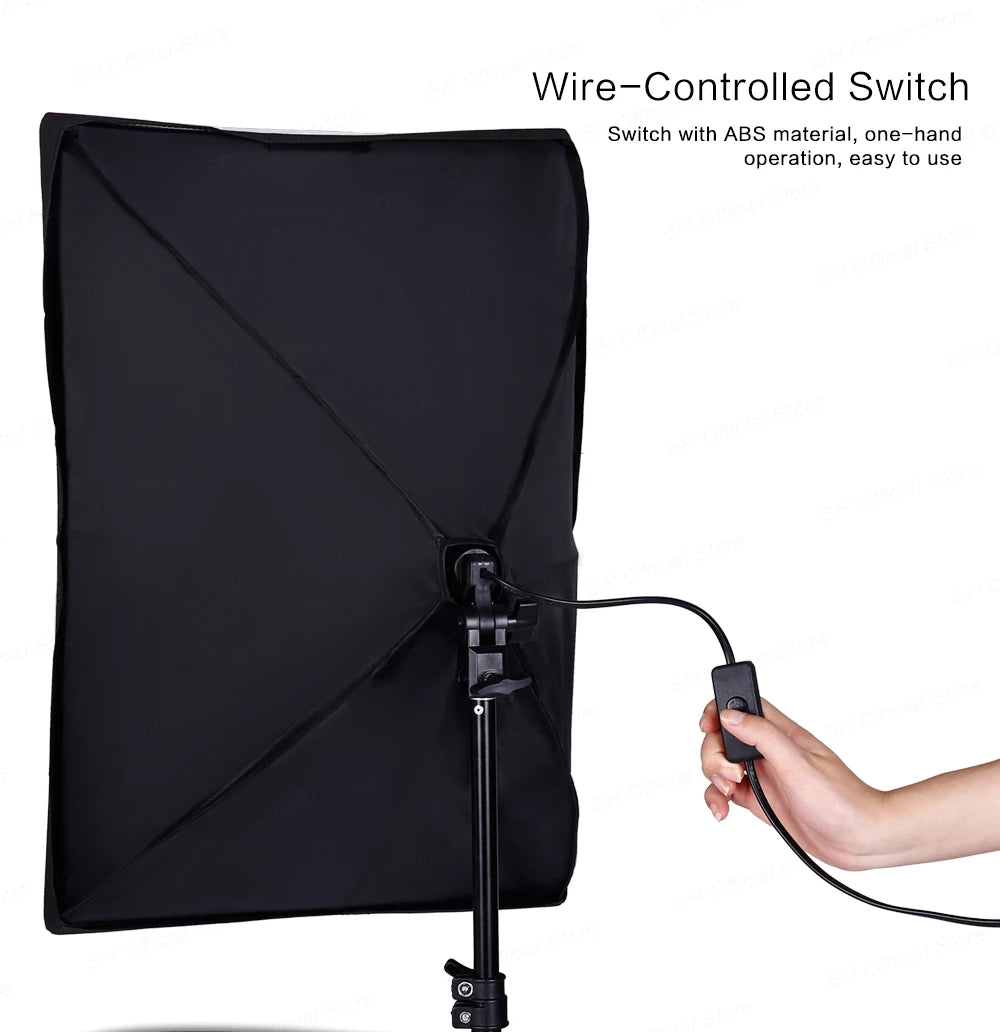 50x70CM Softbox Lights With Cross Arm E27 Photographic Bulbs Professional Photo Studio Continuous Lighting Kit With Tripod Stand
