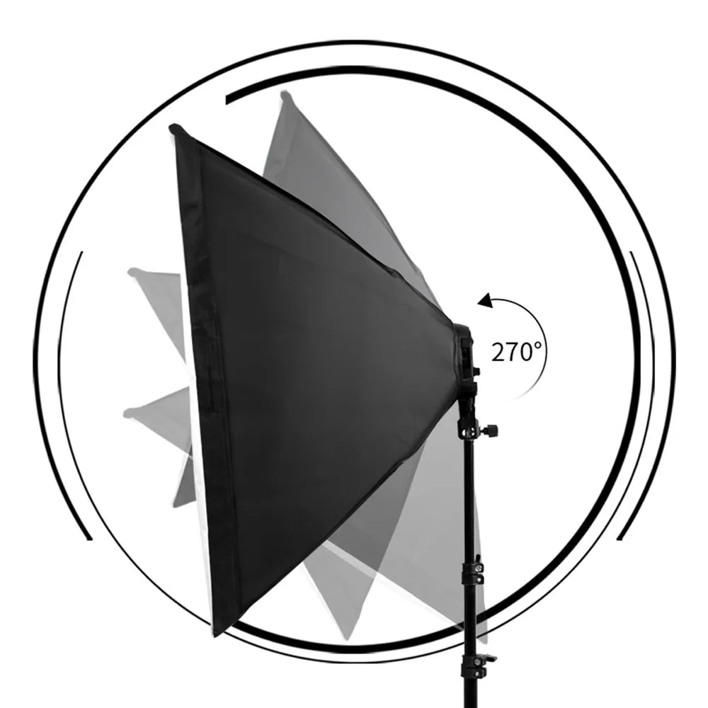 50x70CM Softbox Lights With Cross Arm E27 Photographic Bulbs Professional Photo Studio Continuous Lighting Kit With Tripod Stand