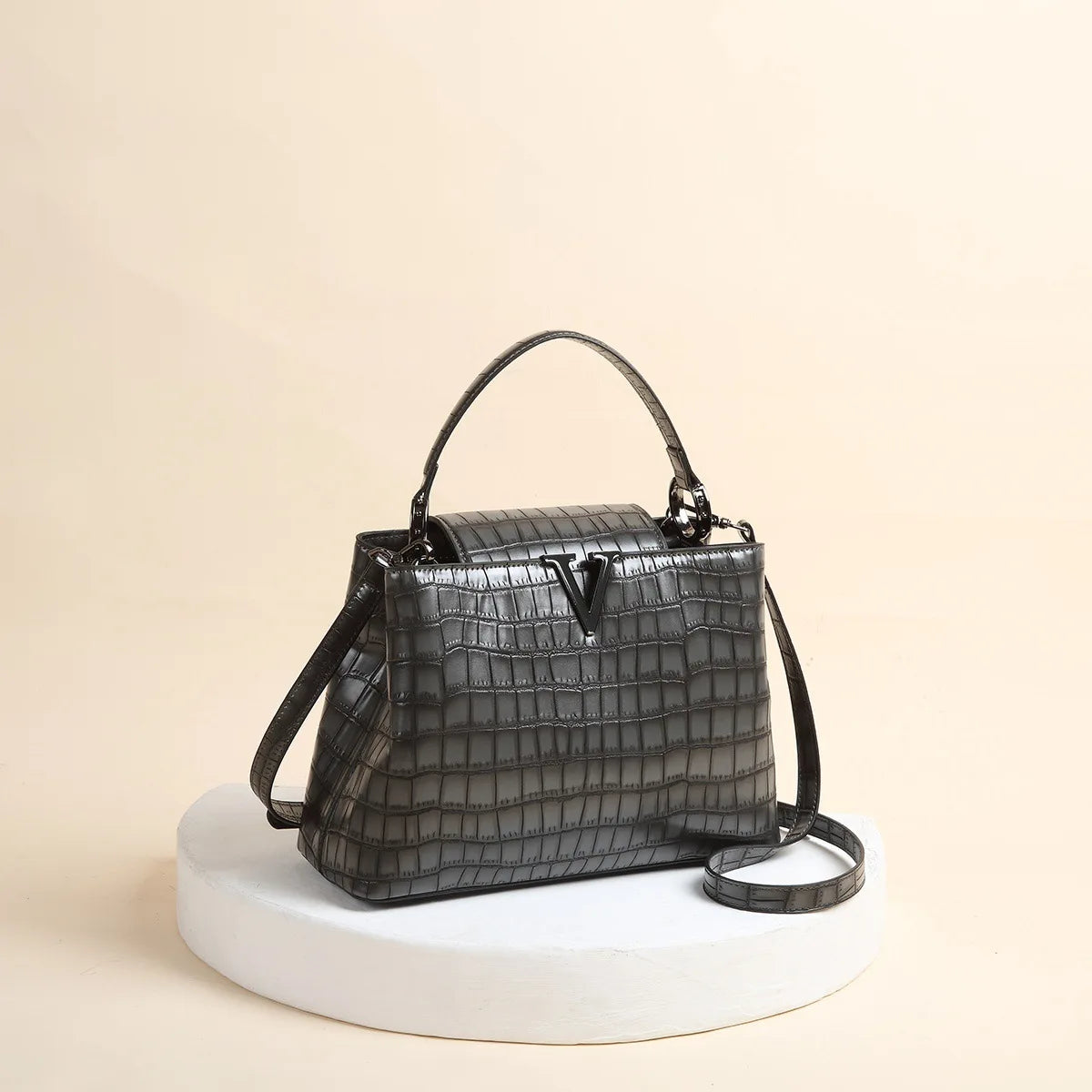 New Bright Leather Stone Pattern Women's Handbag Fashion Shoulder Messenger Bag Crocodile Pattern Portable Shell Bags 2025