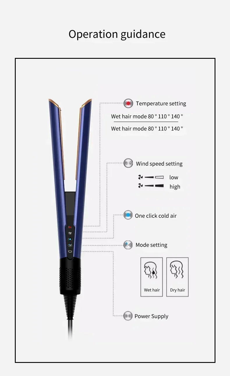 2 IN 1 Professional Hair Straightener & Hair Dryer Heat-Up Hair Flat Iron, Negative Ion Iron Long-Lasting Styling Tool 1.8M&2.7M