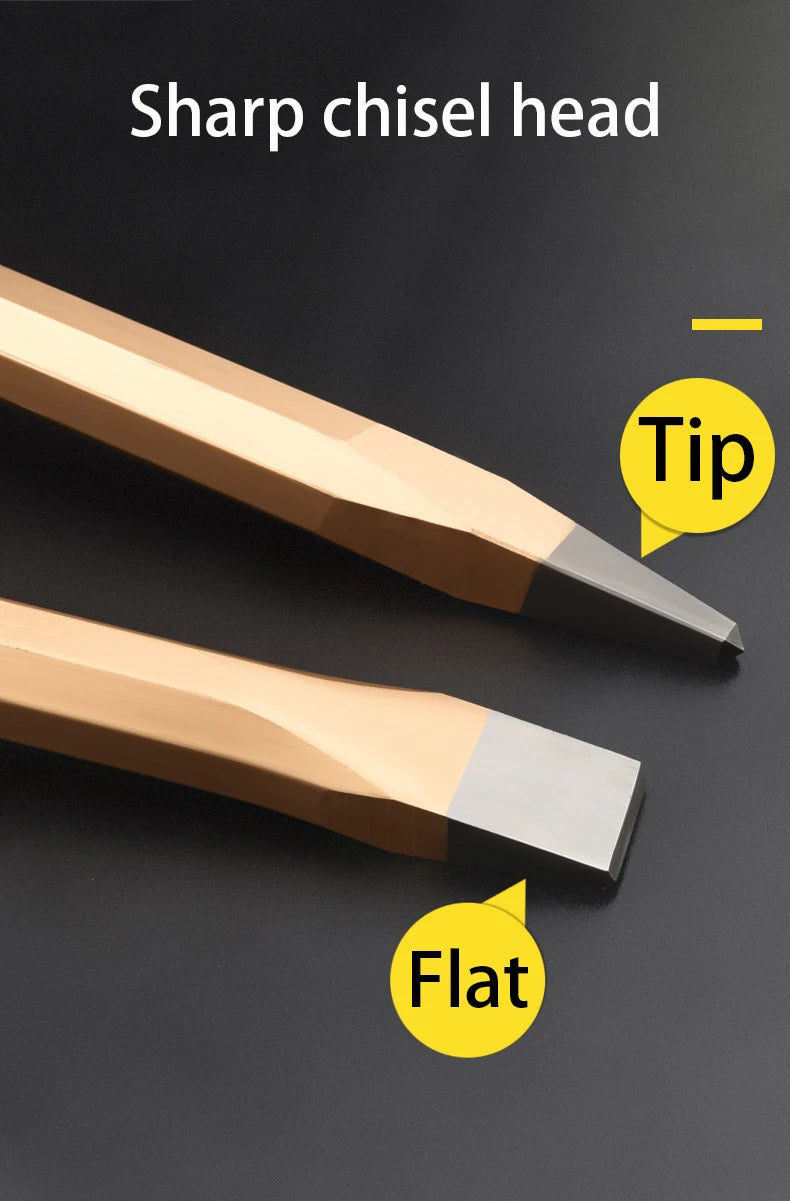 Flat Head Pointed Chisel Stonemason Chisel Hand Guard Chisel Carving Knife Tungsten Alloy Steel Stone Breaking Tool Hand Tools