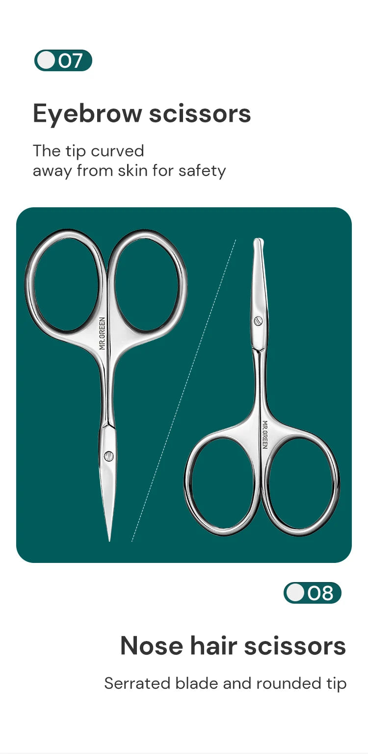 MR.GREEN Manicure Set 12 In 1 Full Function Kit Professional Stainless Steel Pedicure Sets With Leather Portable Case Idea Gift