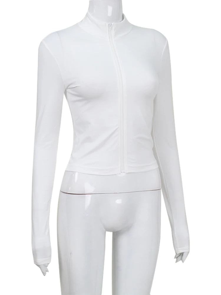 CNYISHE Solid Sexy Club Women Bodysuits Fashion Casual Zipper Long Sleeveless V-Neck Streetwear Y2k Slim Tops Tees Female Blusas