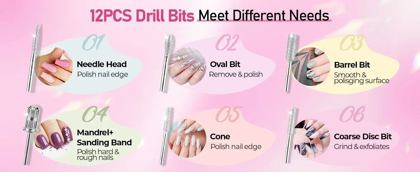 Electric Nail Drill Professional 40000RPM Electric Nail File Kit Nail Drill Machine with LCD Display for Acrylic Gel