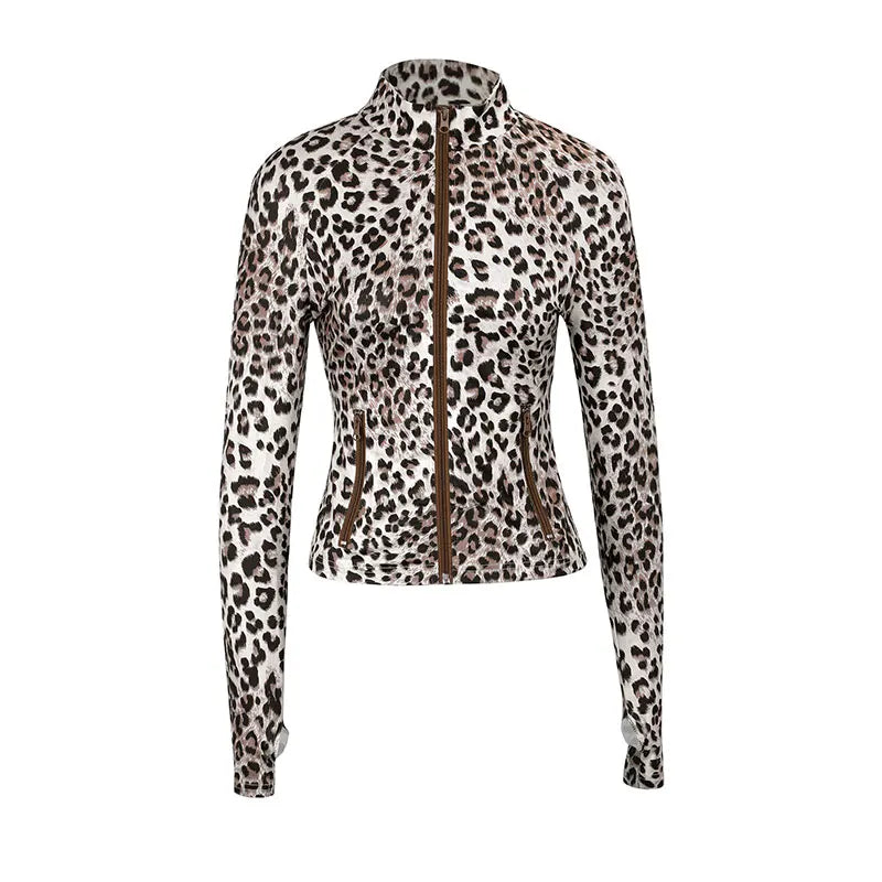 Autumn New Women's Tops Coat Streetwear Fashion Long Sleeves Leopard Print Zippers Hoodie Casual Slim Female Versatile Clothing