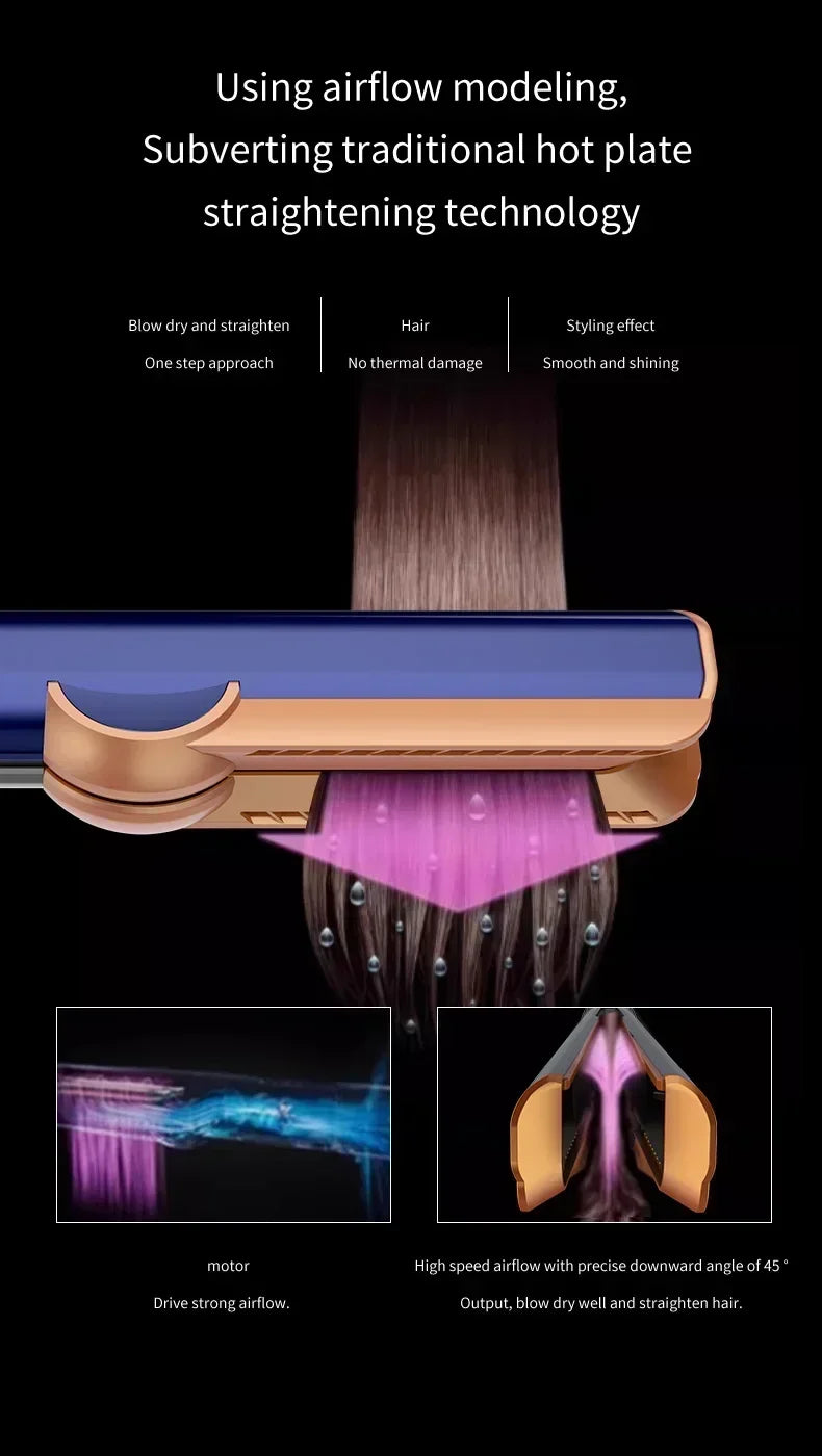 2 IN 1 Professional Hair Straightener & Hair Dryer Heat-Up Hair Flat Iron, Negative Ion Iron Long-Lasting Styling Tool 1.8M&2.7M