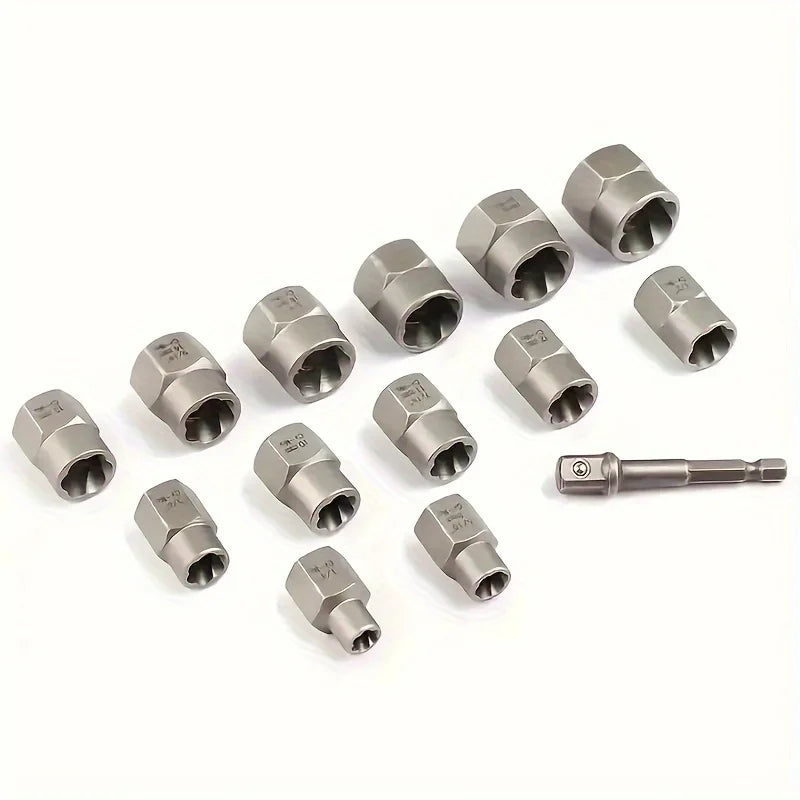 14pcs Damaged Lmpact Socket Set, Nut And Bolt Extractor & Remover-Chrome Molybdenum Steel Extractors With Storage Box