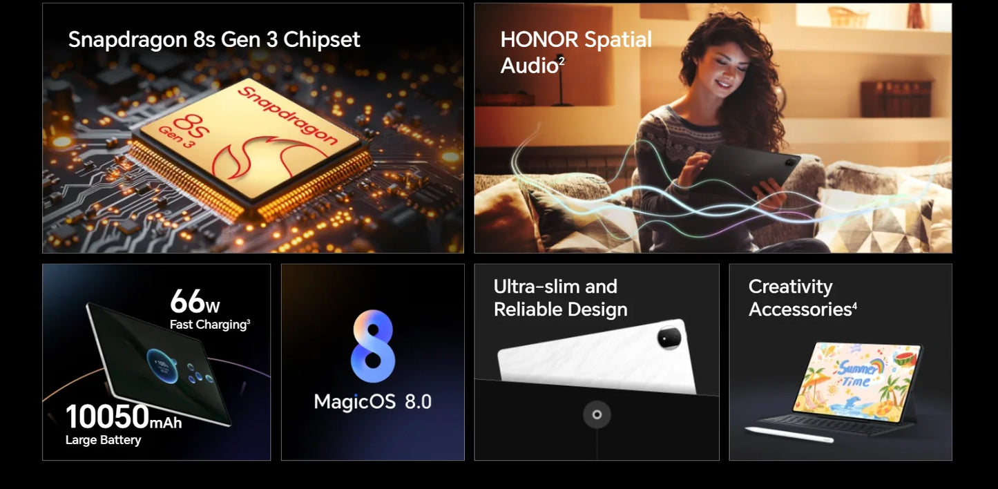 HONOR MagicPad 2 EU Version tablet android 12.3" OLED Screen  Snapdragon 8s Gen 3 CPU 13MP Rear Camera 10050mAh Battery