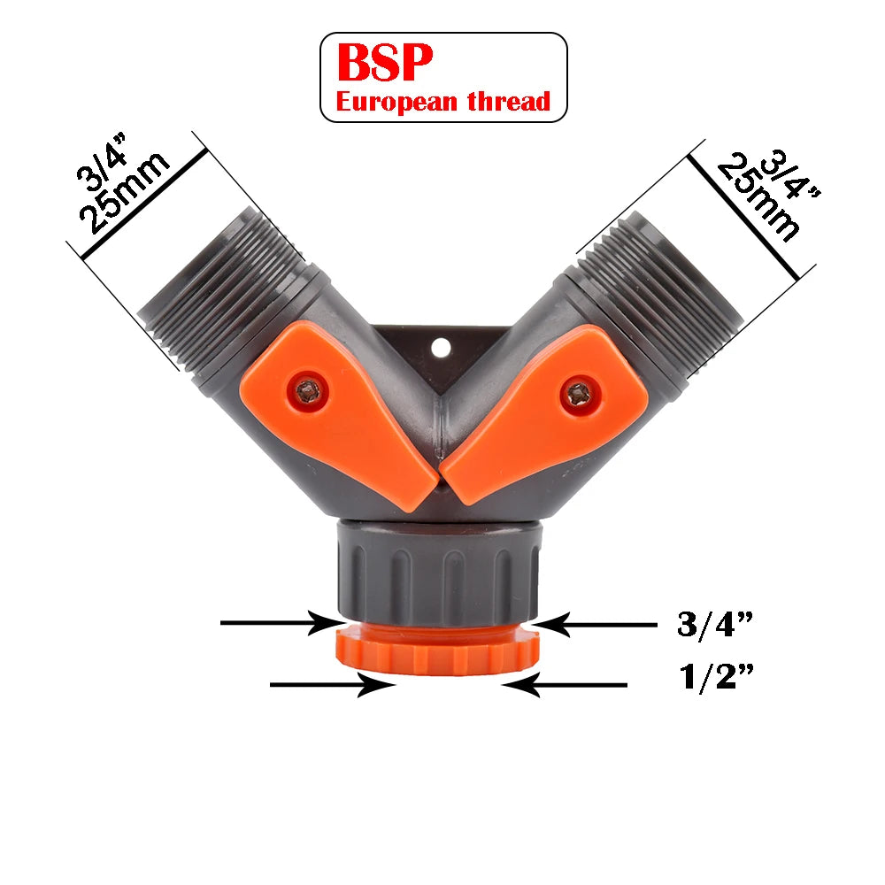 1/2 3/4 Thread 2-way Tap Hose Water Splitter Garden Tap Y Splitter Watering Fittings Adjustable Switch Joints