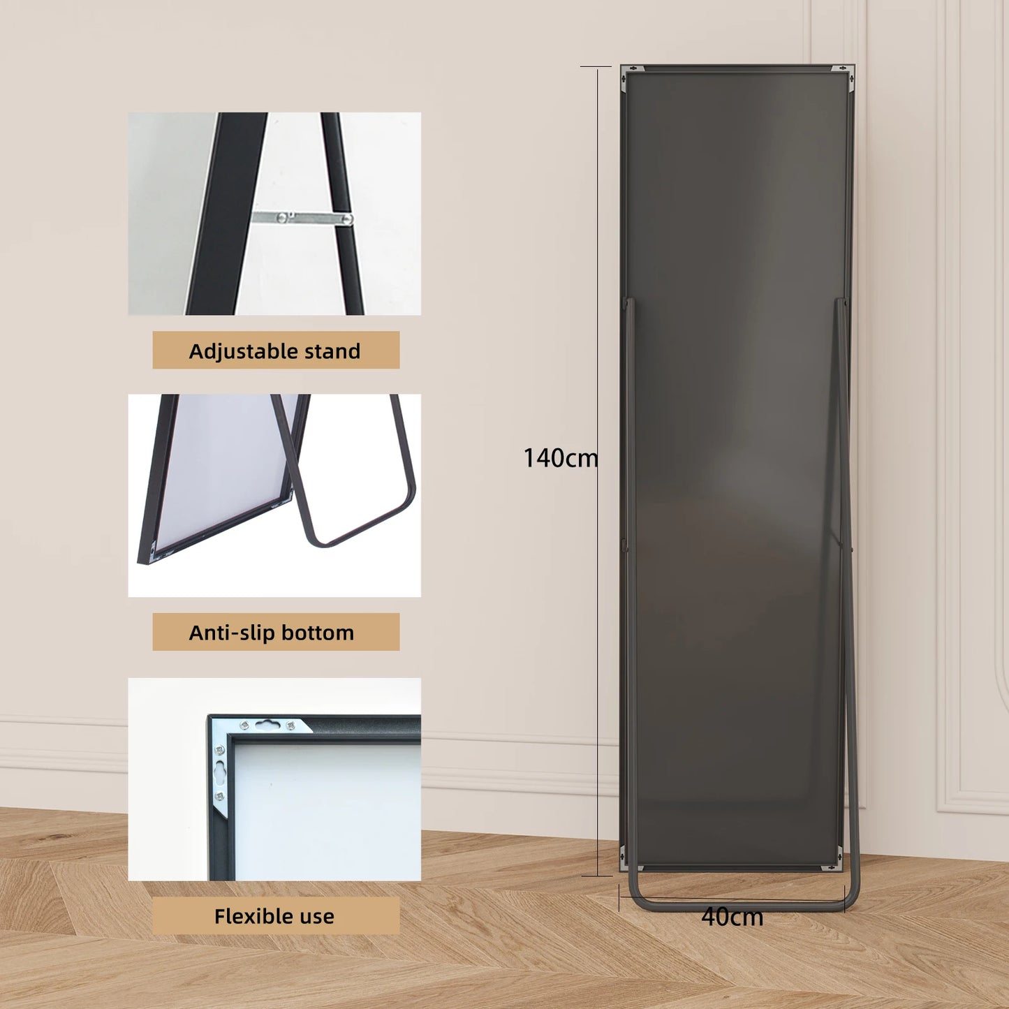 Comanlai Large Floor Mirror,HD Rectangle Full Body Mirror,Tempered Glass Standing Mirror with Aluminium Alloy Frame for Bathroom