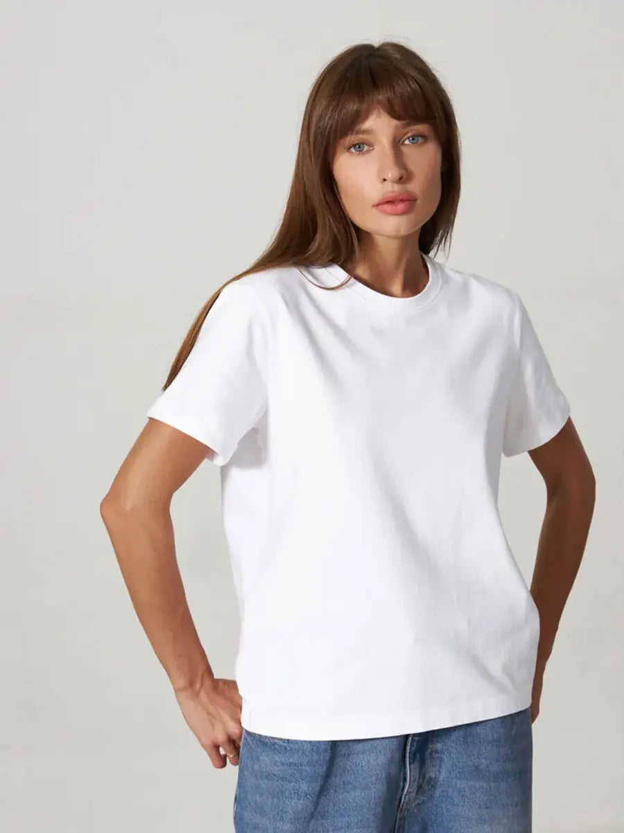 New Summer 100% Cotton Women's T-shirt Bottoming Basic Fashionable Solid Lady Short Sleeve Loose Tops Shirts High Quality Tops