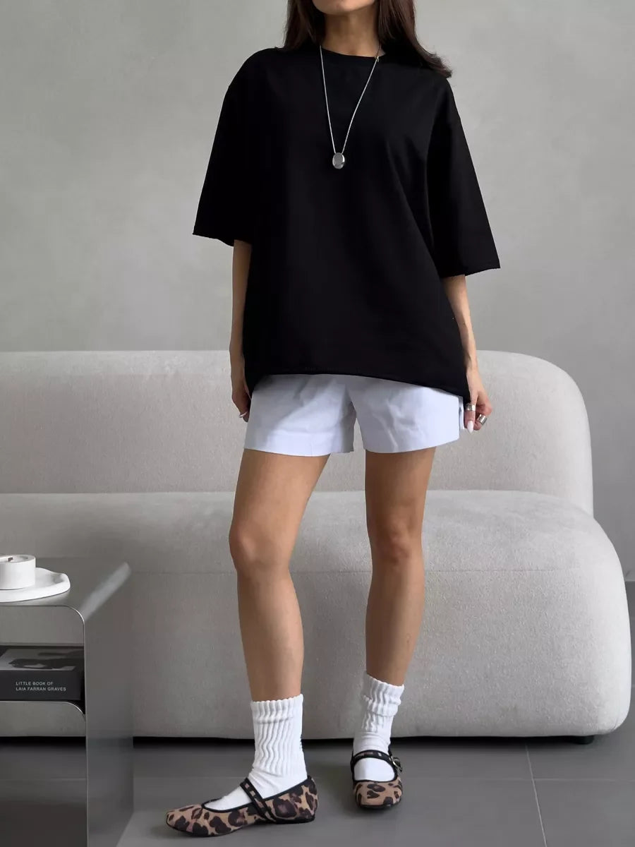 Hirsionsan Summer Casual Oversized T-shirts Women 100% Cotton Pink Loose Tees 2025 New Cusual Solid O Neck Female Aesthetic Tops