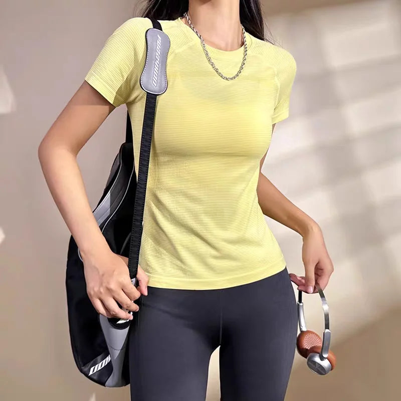 Women Yoga Top Seamless Sport T Shirts Fitness Clothes Short Sleeve Yoga Shirt Gym Top Running Active Wear Sport Top