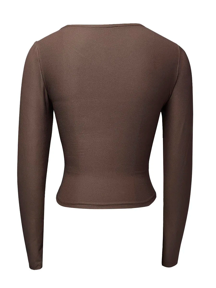 Women's Slim Fit Crop Tops Fashion Long Sleeve Square Neck Solid Color Pullover Basic T-Shirt Dressy Blouses 2024 New Streetwear